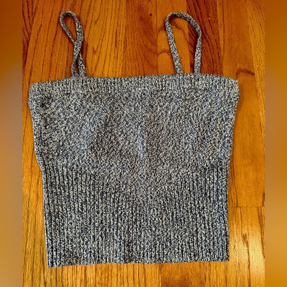 Blue and white sweater tank top. Worn but good condition.